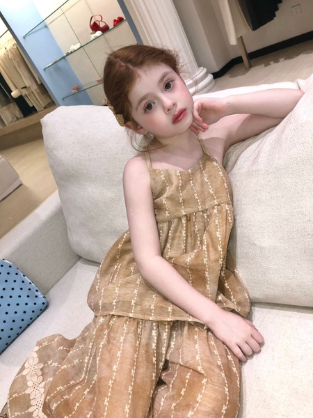 Set Dài Vàng Loang Phối Ren Peach