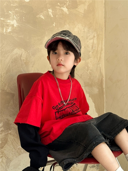 Áo Dài Đỏ Mix Tay Đen SN