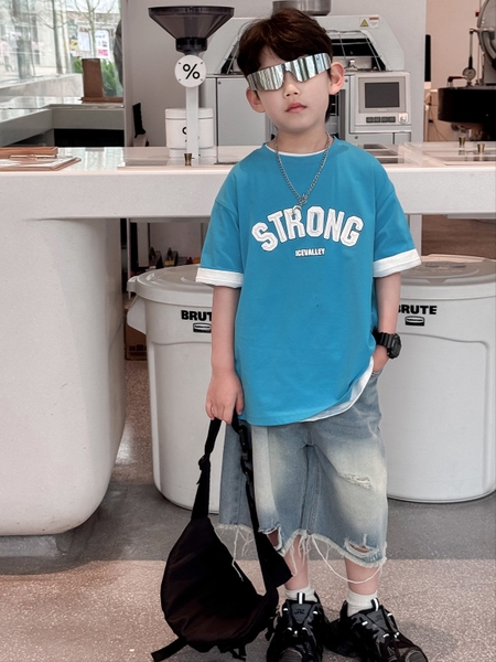 Áo Ngắn Xanh Dương Strong FK