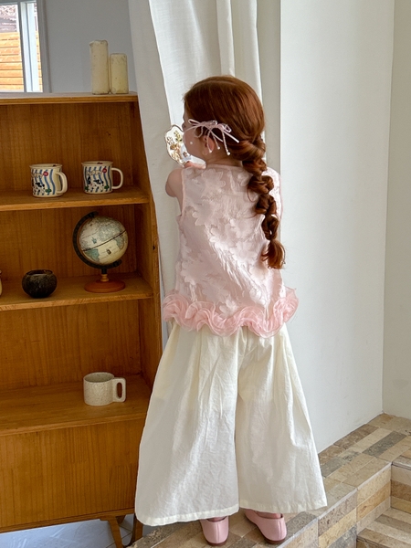 SET Dài Áo Hồng Hoa Quần Kem Peach
