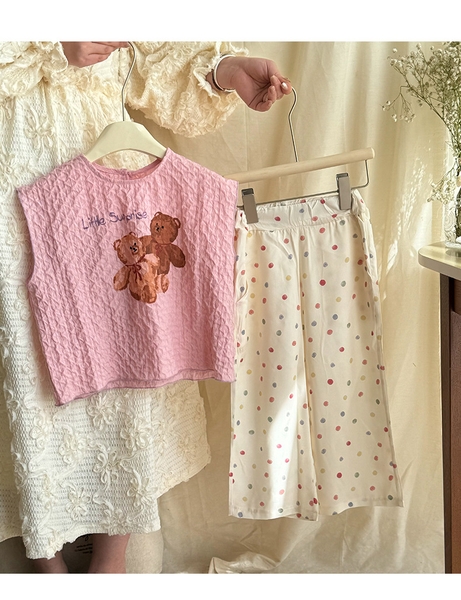 SET AO HỒNG GẤU QUẦN CHẤM BI