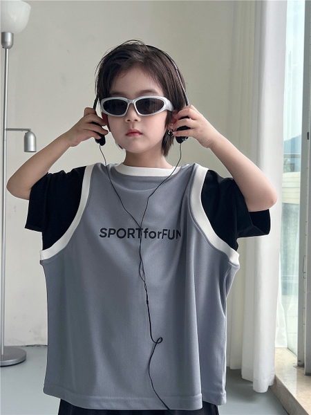 Set Ngắn Áo Sport Xám Quần Đen SN