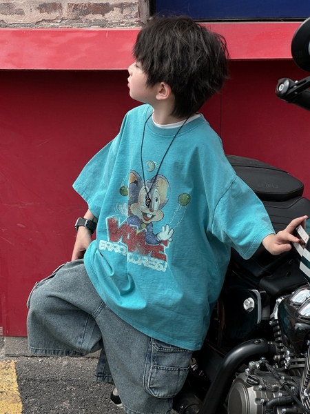 Áo Ngắn Chuột Wave Xanh AM