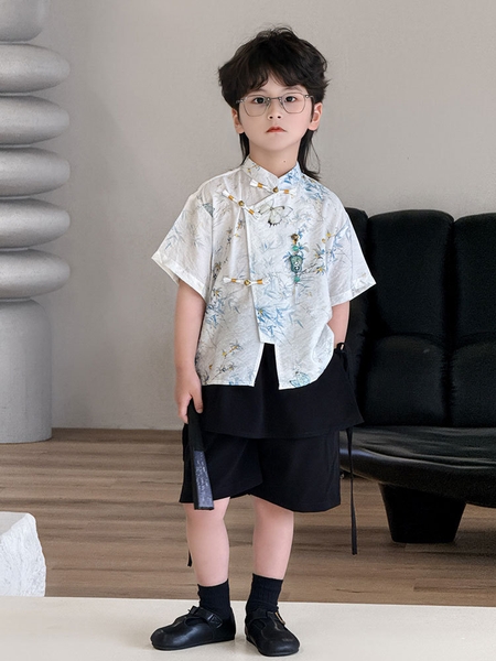 SN Áo Tàu Kem Họa Tiết+Quần Vạt Đen+ quạt YH