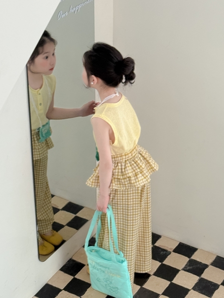 SET Dài Ba Lỗ Quần Caro Vàng KM