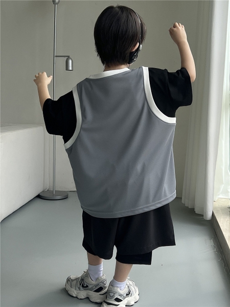Set Ngắn Áo Sport Xám Quần Đen SN