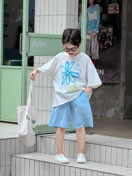 SET Áo Hoa Trắng Quần Xanh PL
