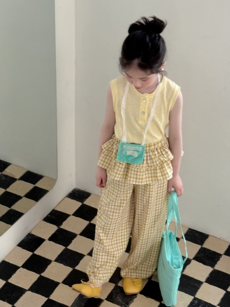 SET Dài Ba Lỗ Quần Caro Vàng KM