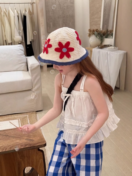 Set Quần Caro Xanh+Áo Trắng Bèo Peach