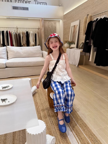 Set Quần Caro Xanh+Áo Trắng Bèo Peach