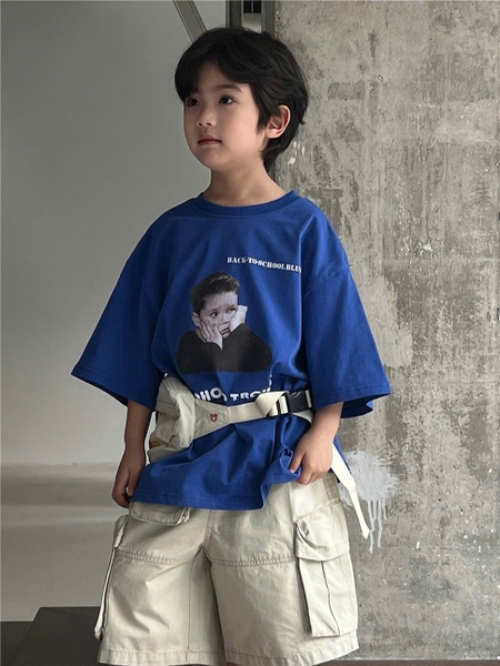 Áo Ngắn Xanh Hình Bé SN