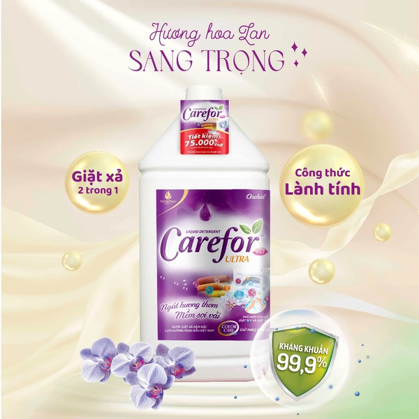 Nước giặt xả vải quần áo thơm lâu Carefor chính hãng giữ màu 4 mùi hương dạng chai 3,5L