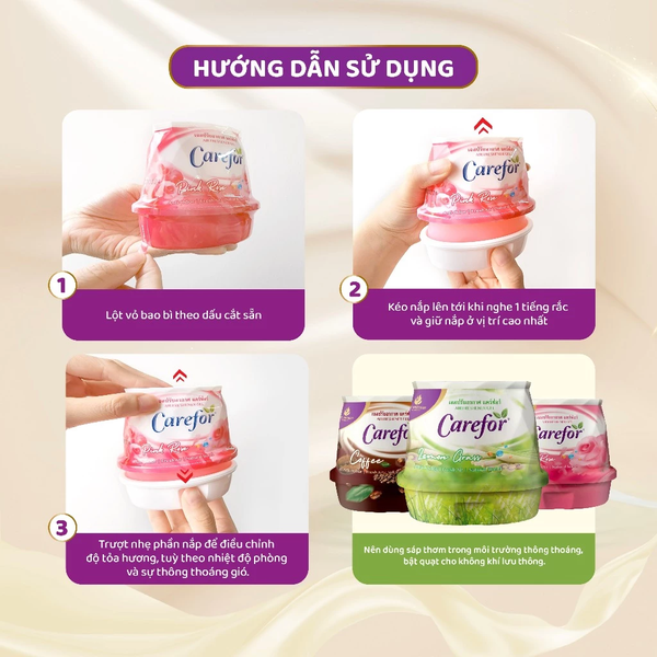 Sáp thơm khử mùi Carefor dùng cho phòng ngủ, toilet, xe hơi, tủ giày - Hương Hoa hồng/Sả Chanh/Cafe