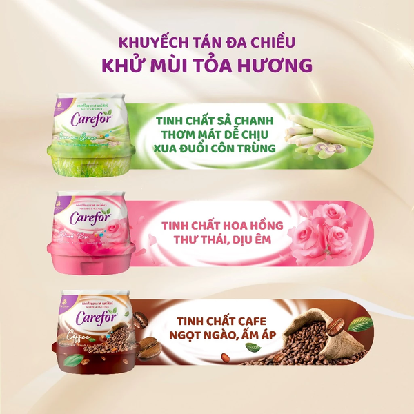 Sáp thơm khử mùi Carefor dùng cho phòng ngủ, toilet, xe hơi, tủ giày - Hương Hoa hồng/Sả Chanh/Cafe