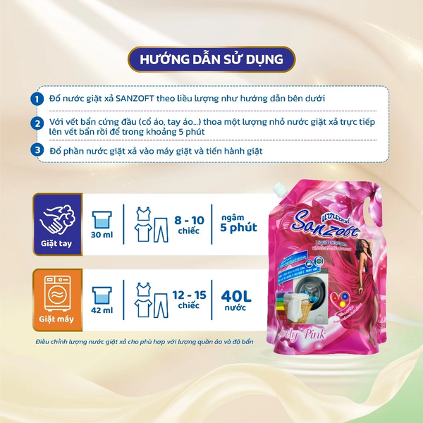 Nước Giặt Thái Lan Sanzoft, Nước Giặt Thái Đậm Đặc Trắng Sạch Lưu Hương Can 5L
