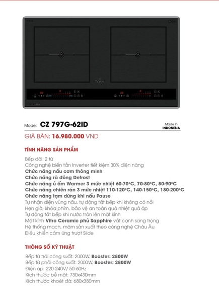Bếp Điện Từ Canzy CZ 797G-62ID