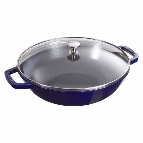 Chảo gang Staub Wok màu xanh đen 29cm - 4.25L