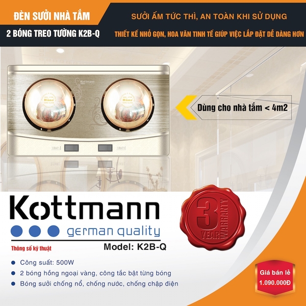 Đèn sưởi 2 bóng treo tường Kottmann – K2BQ