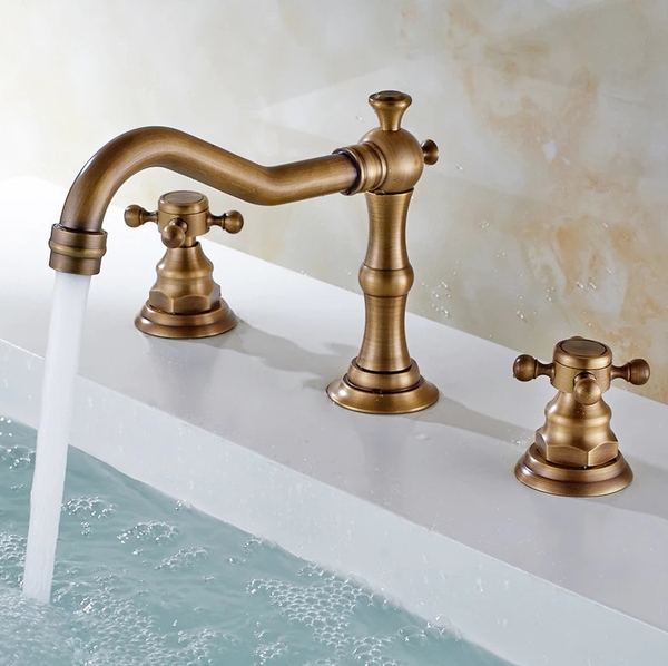 Vòi chậu lavabo vòi bồn tắm 3 lỗ mạ vàng đồng giả cổ mờ Daelim DL-225072GM