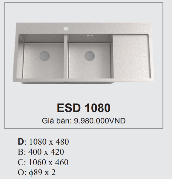 Chậu rửa bát 2 hố Hàn Quốc ECOFA ESD 1080