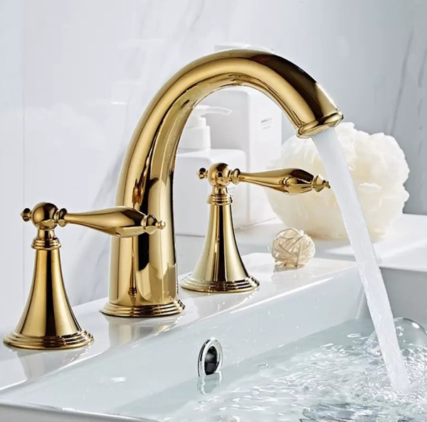 Vòi chậu lavabo, vòi bồn tắm 3 lỗ mạ vàng bóng Daelim DL-99061G