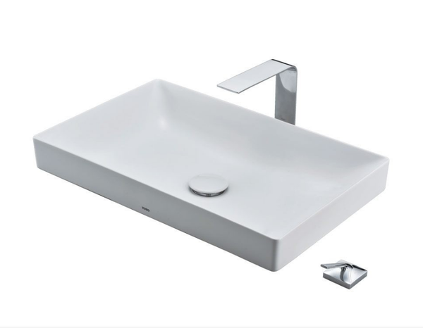 Chậu vành mỏng Linear Ceram đặt trên bàn TOTO LT4716G19, men trắng bóng .
