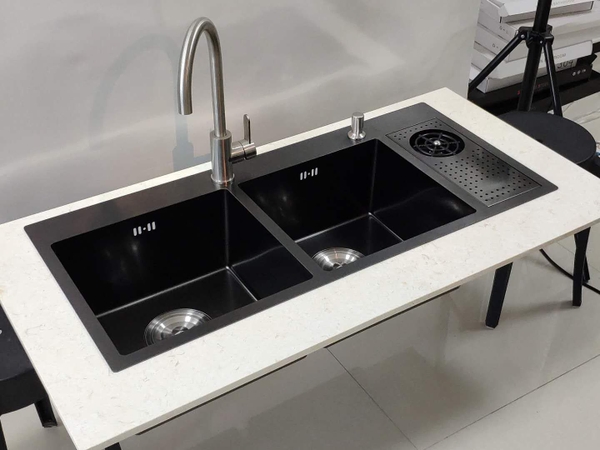 Chậu rửa bát nhập khẩu 2 hố + máy rửa cốc chén SR016