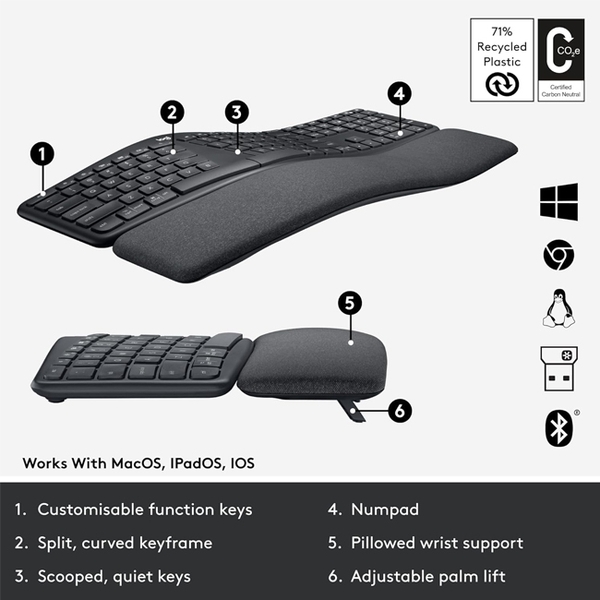 Bàn phím Logitech ERGO K860 (Đen)