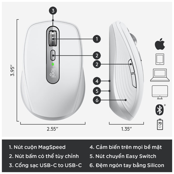 Chuột không dây Bluetooth Logitech Anywhere 3s (đen)