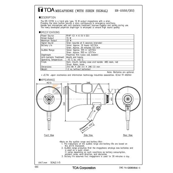 Loa phóng thanh cầm tay TOA ER1215S