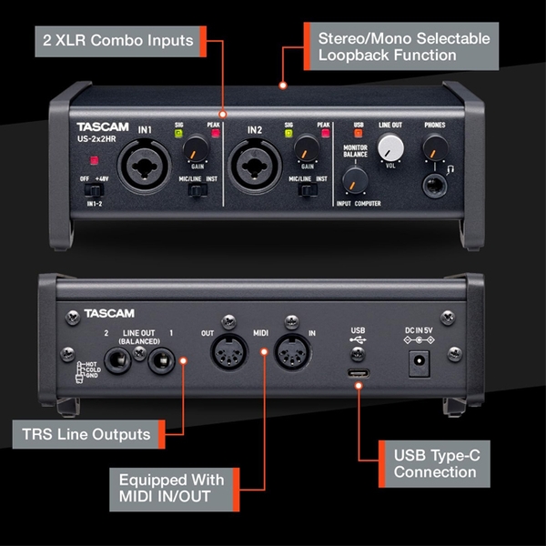 Soundcard Thu Âm Tascam US 2x2HR