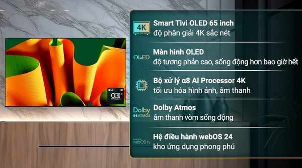 Smart Tivi OLED LG AI 4K 65 inch 65B4PSA