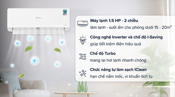 Máy lạnh 2 chiều Casper Inverter 1.5 HP QH-12IU36A