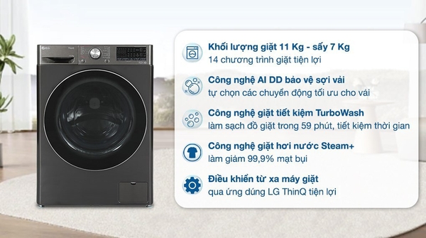 Máy giặt sấy LG Inverter giặt 11 kg - sấy 7 kg FV1411H3BA