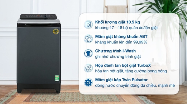 Máy giặt Aqua Inverter 10.5 kg AQW-DR105JT BK