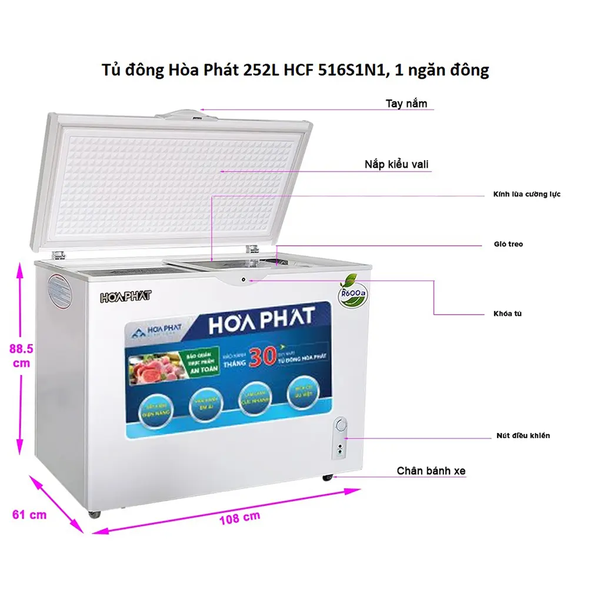 Tủ Đông Hòa Phát 252 Lít HCF 516S1Đ1