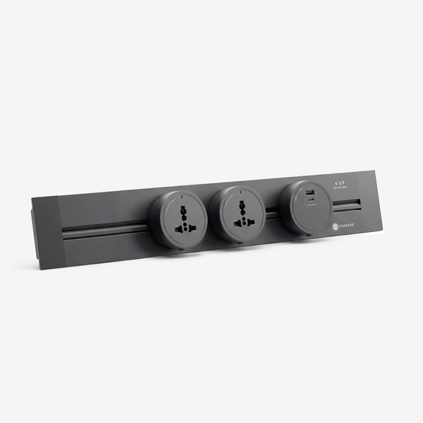Chargee ELEGANT Combo Thanh ray âm 50cm + 2 ổ đa năng + 1 ổ USBC màu Xám