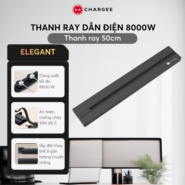 Chargee ELEGANT Thanh ray lắp nổi 50/60/80cm - Đen/Xám - Nhựa/Kim loại