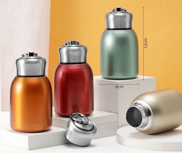 Bình đựng nước giữ nhiệt mini 300ml inox nắp có móc khóa xách tay hiện đại,  nhỏ gọn cho bé / cà phê, trà [BH: NONE]