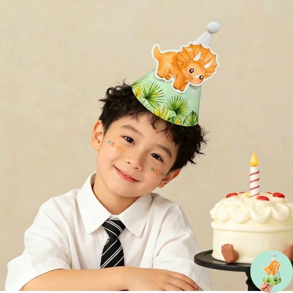 Set 10 mũ 3D cán bóng giấy đẹp kt dk 13cmx cao 20cm - Khủng long M63.