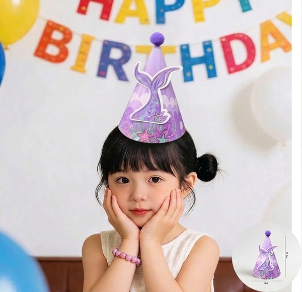 Set 10 mũ 3D cán bóng giấy đẹp kt dk 13cmx cao 20cm - Đuôi cá tím M58.