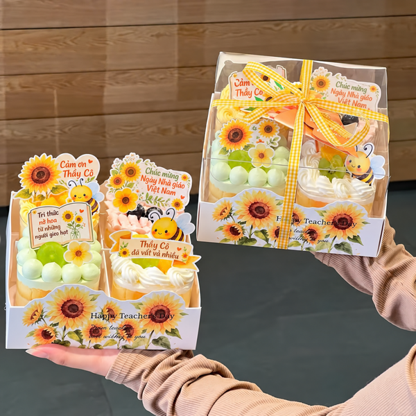 Set 10 hộp cupcake HOA HƯỚNG DƯƠNG VÀNG 17x17x10cm - 4 ngăn (HÀNG TRUNG).