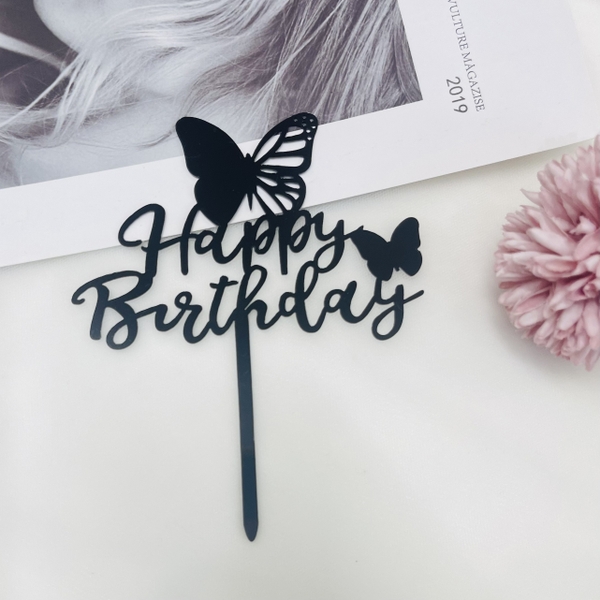 Set 10 mica HPBD gắn hình con bướm-Đen.