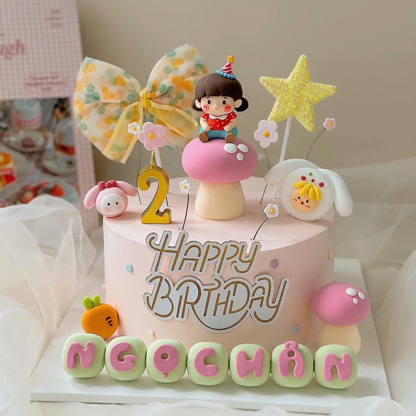 Set 3 chi tiết (nơ vải-ngôi sao vải-chữ HPBD)-VÀNG.