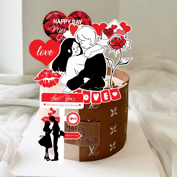 Combo 2 set giấy-đôi tình yêu màu đen, trái tim và dây chữ LOVE (valentine)9688.