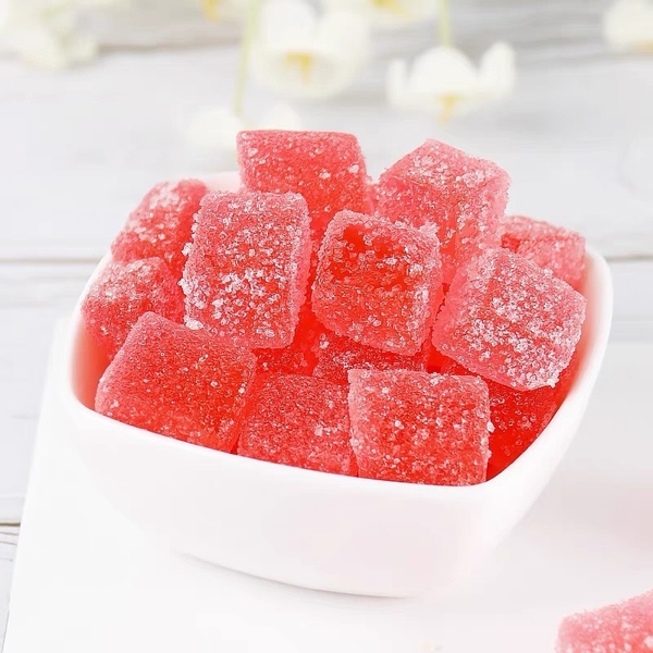 Túi kẹo dẻo vị BƯỞI miếng vuông (túi 2.5kg)-màu đỏ.