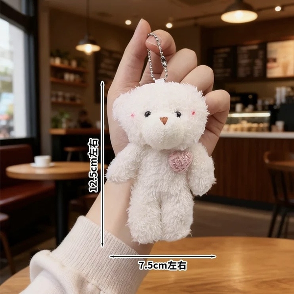 Gấu bông size 12cm (không gồm khăn và mũ) -MÀU TRẮNG gắn trái tim hồng.
