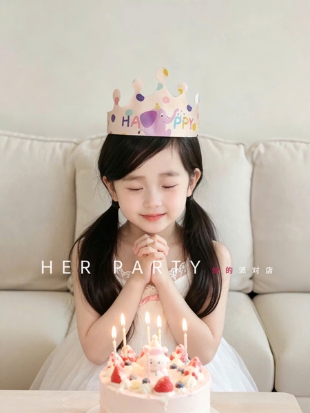 Set 10 mũ sinh nhật hình vương miện-HỒNG NHẠT (con voi).