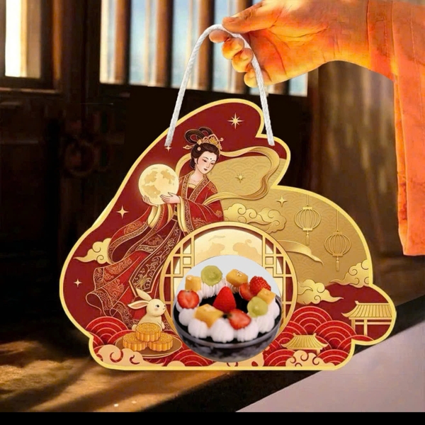 Set 5 hộp cầu Trung thu (gồm vỏ giấy + hộp cầu) - Hằng nga váy đỏ.