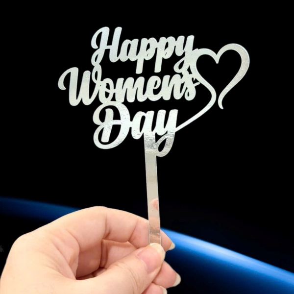 Set 10 mica women's day chữ MẢNH gắn trái tim-MÀU BẠC.